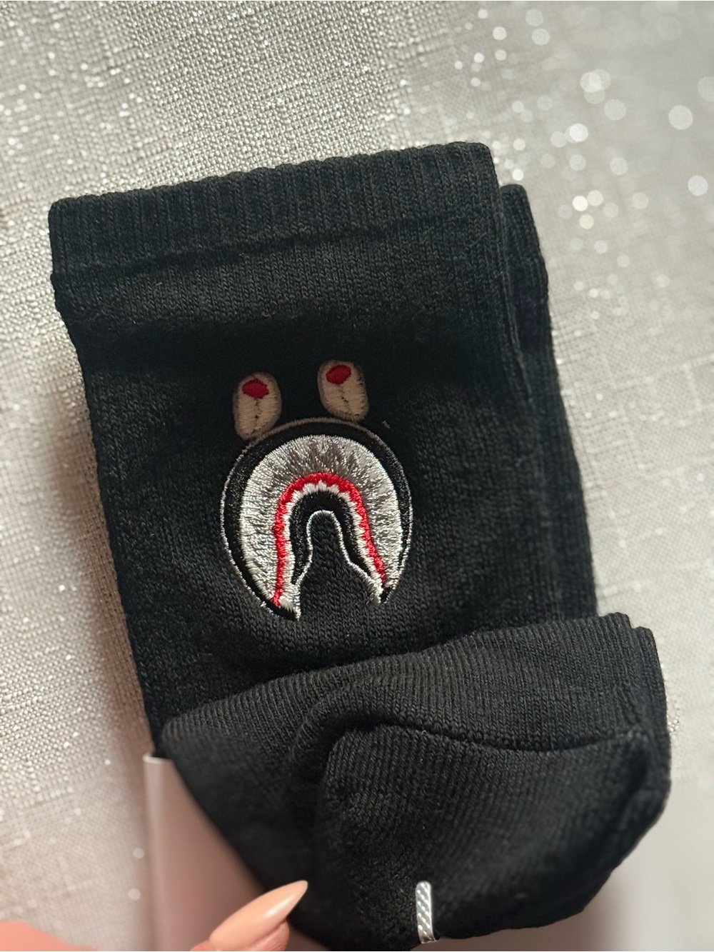 A Bathing Ape BAPE Shark Face Crew Socks White Embroidered Logo New Sealed